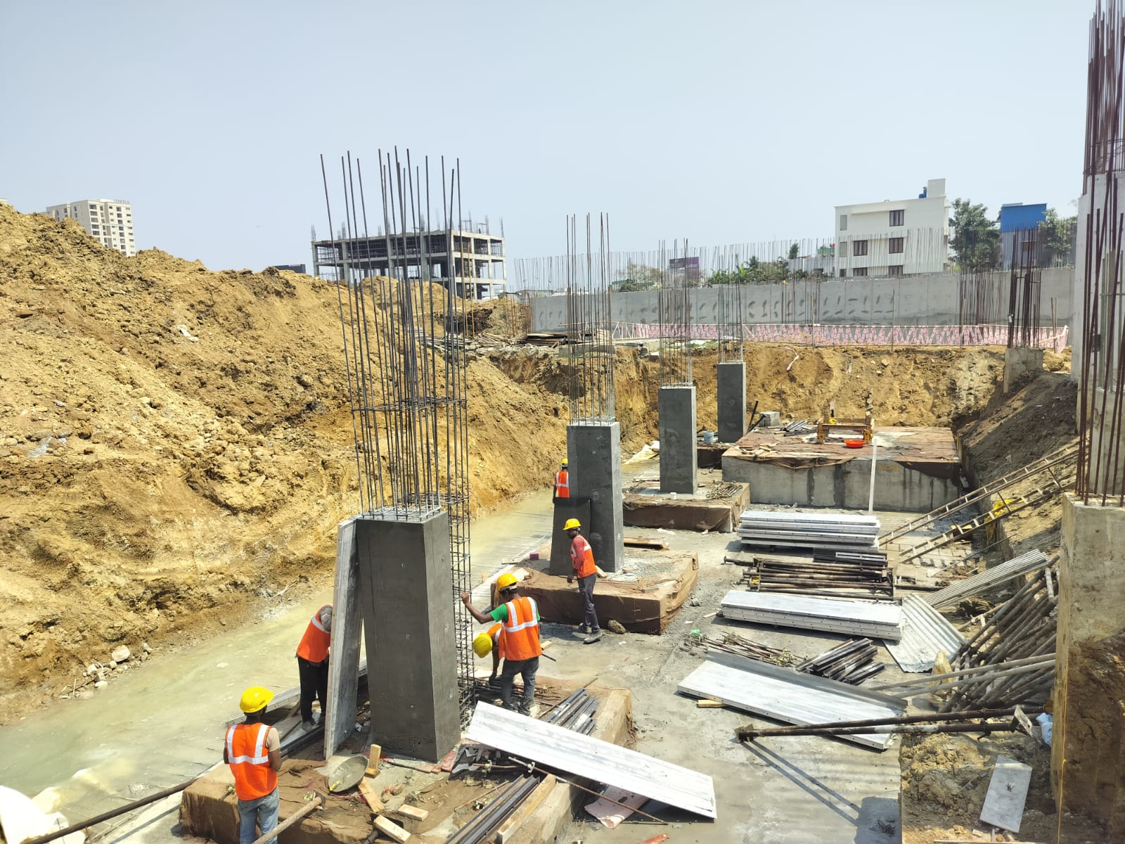 PVK Constructions site with team and columns